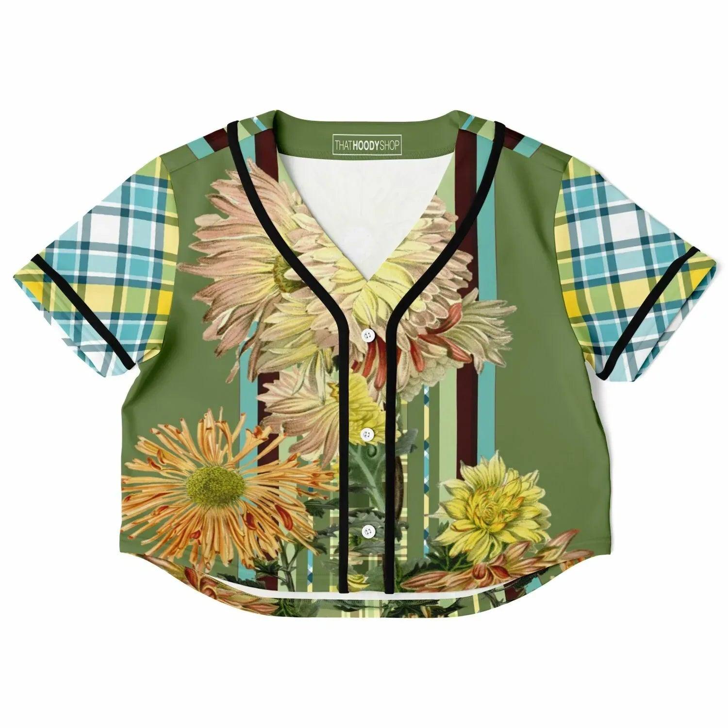 Green Caravan Striped Floral Plaid Eco-Poly Cropped Jersey
