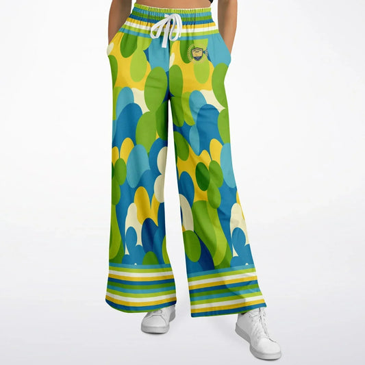 Green Earth 70s Abstract Floral Eco-Poly Wide Leg Pants