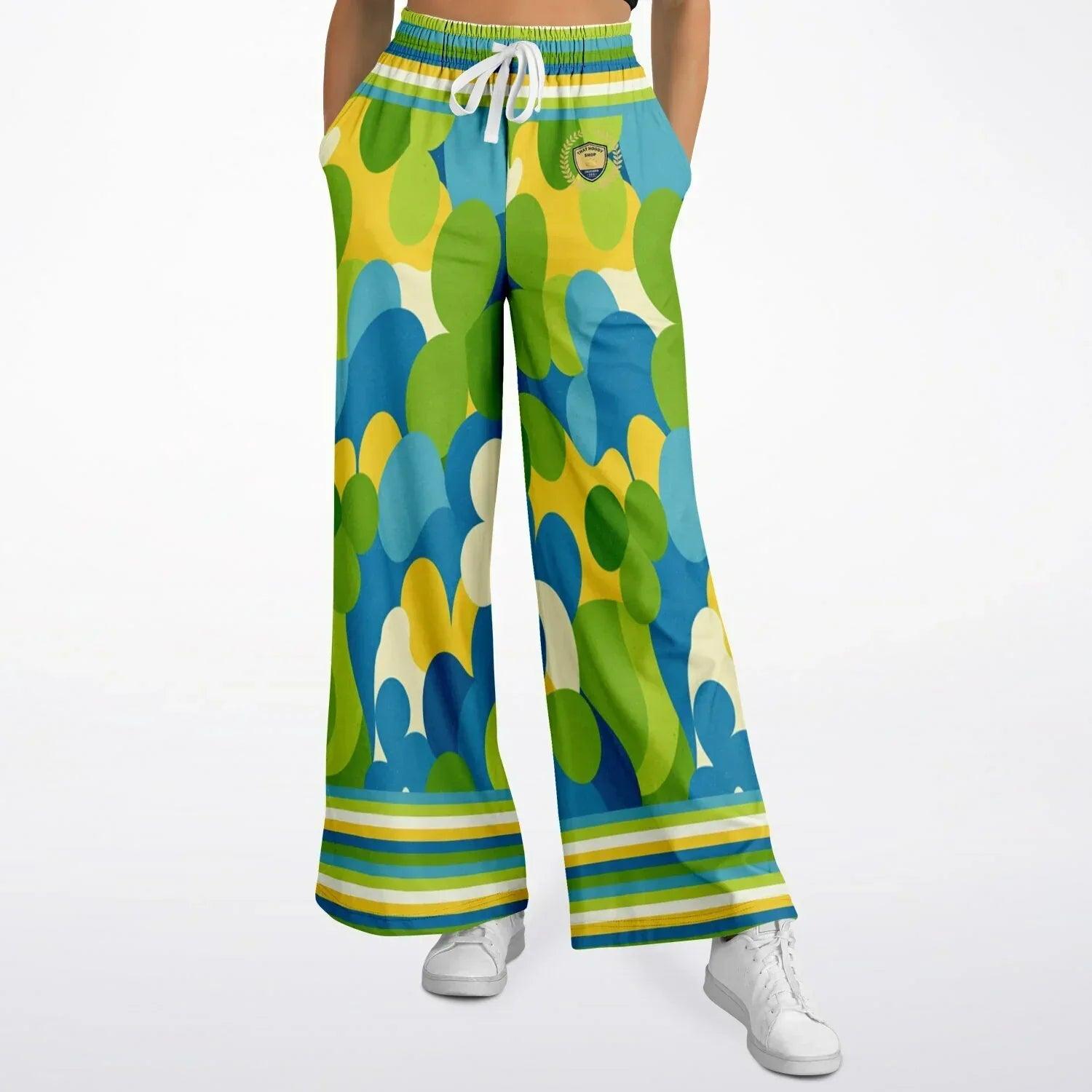 Green Earth 70s Abstract Floral Eco-Poly Wide Leg Pants