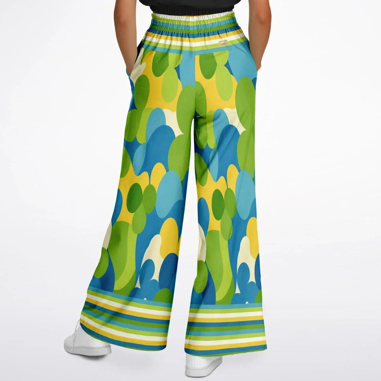 Green Earth 70s Abstract Floral Eco-Poly Wide Leg Pants