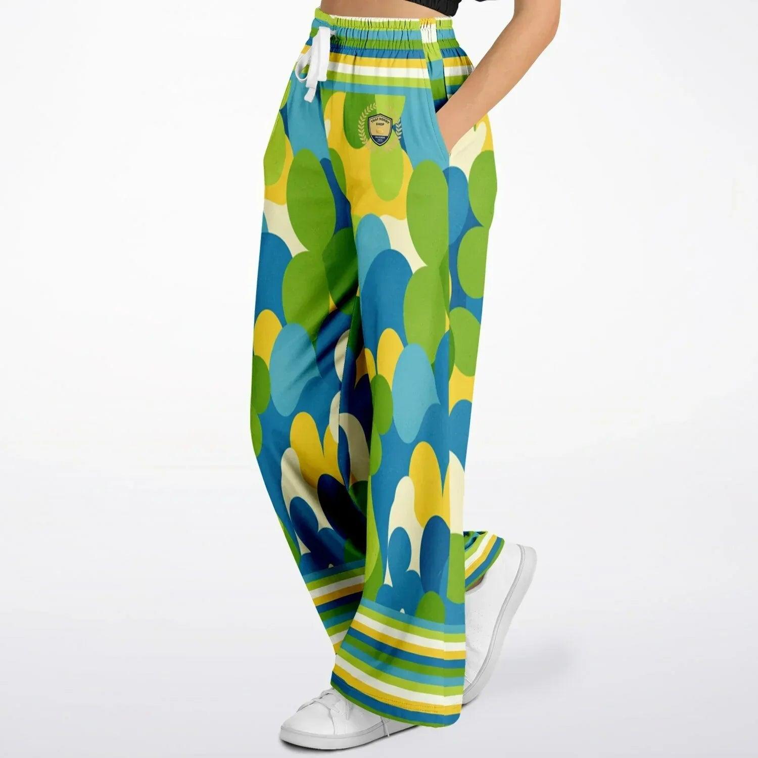 Green Earth 70s Abstract Floral Eco-Poly Wide Leg Pants