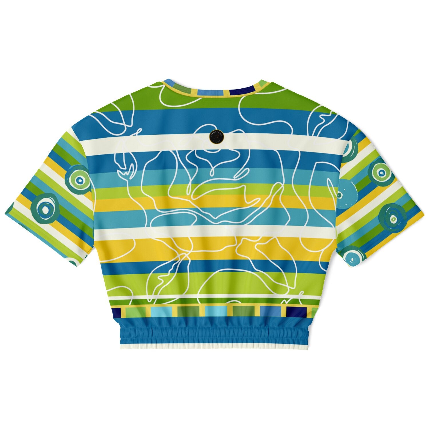 Green Earth Rugby Stripe in Abstract Line Floral Eco-Poly Short Sleeve Cropped Pullover
