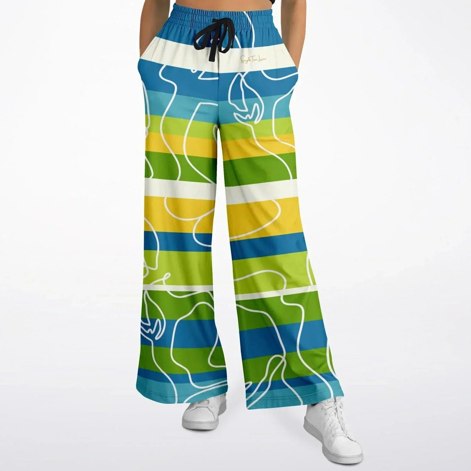 Green Earth Rugby Stripe in Abstract Lines Eco-Poly Wide Leg Pants