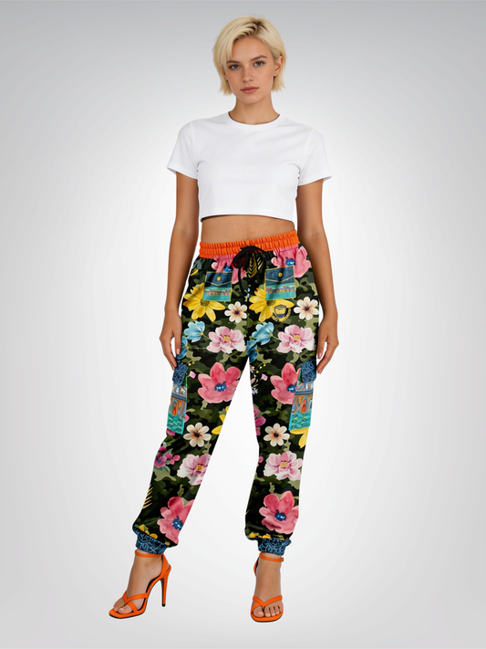 Green Floral Camo Eco-Poly Cargo Joggers