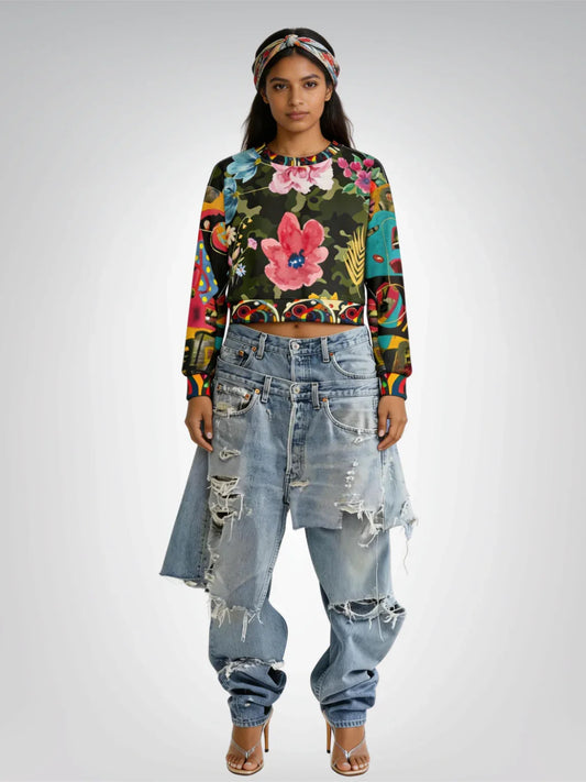 Green Floral Camo Cropped Sweatshirt (Gold Label)