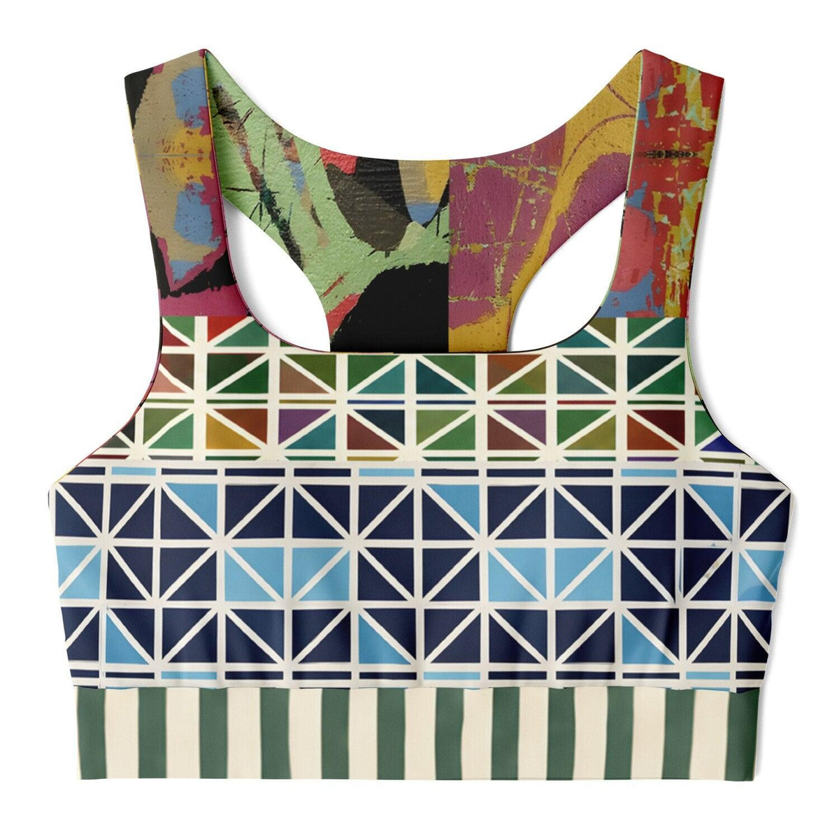 Green Forest Fairy Geometric Floral Padded Sports Bra