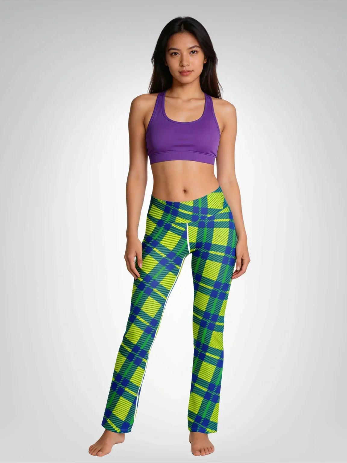 Green Pepper Tartan Plaid Flare Leggings