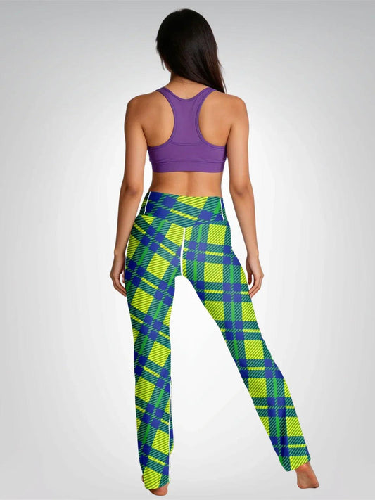 Green Pepper Tartan Plaid Flare Leggings