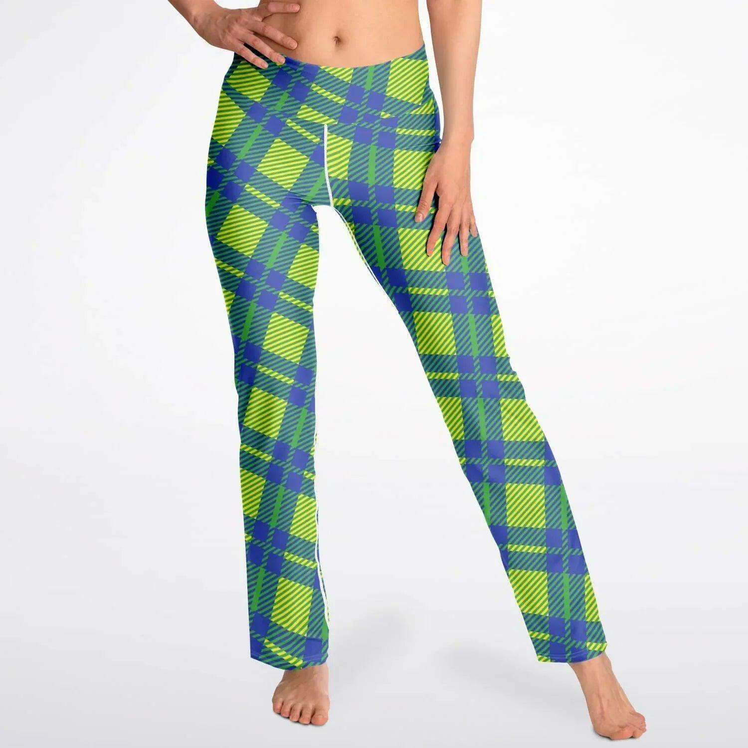 Green Pepper Tartan Plaid Flare Leggings