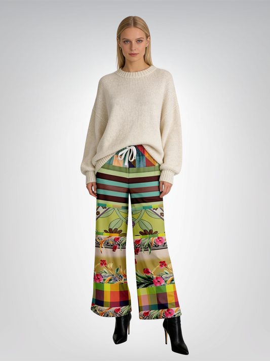 Green Soho Apple Striped Eco-Poly Wide Leg Pants