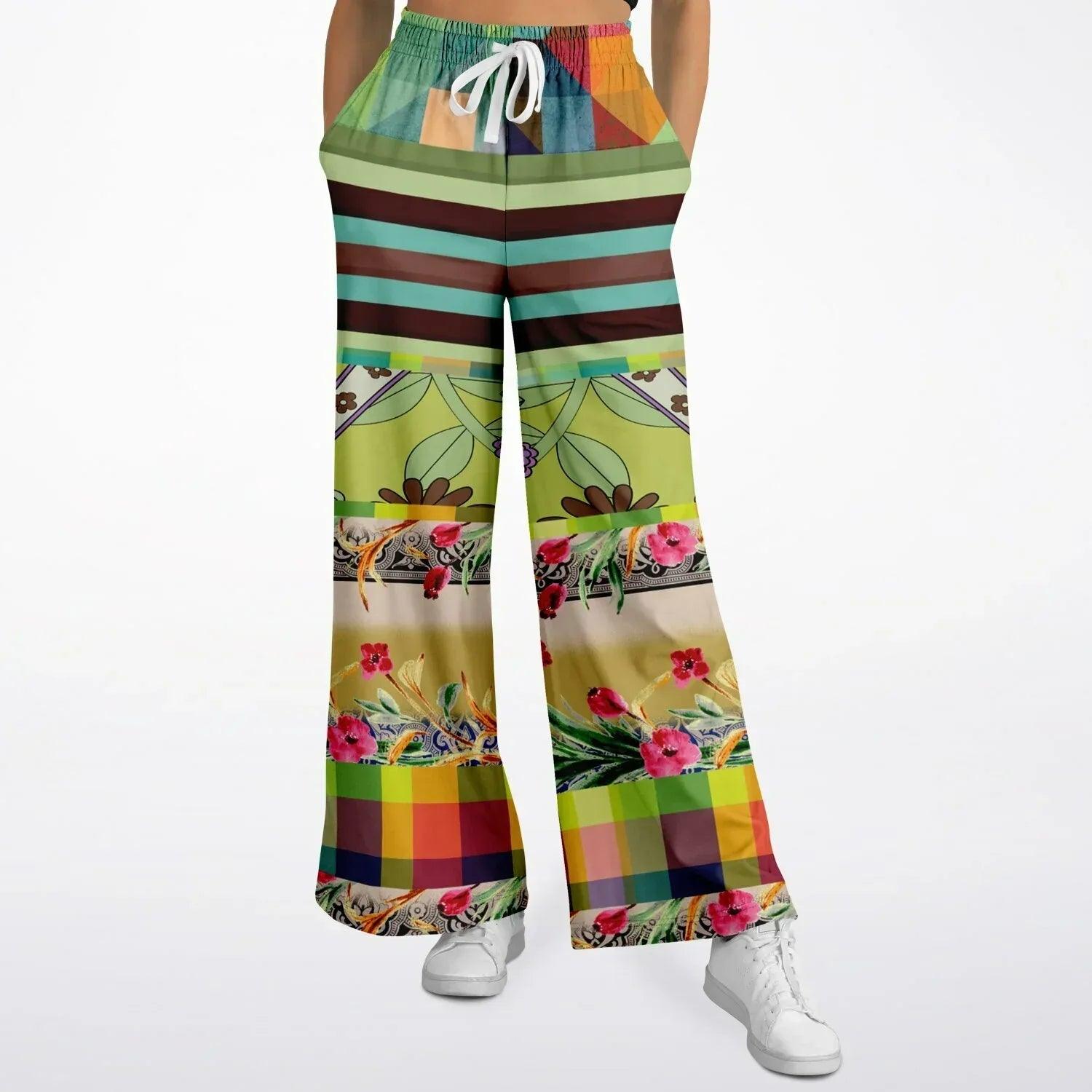 Green Soho Apple Striped Eco-Poly Wide Leg Pants