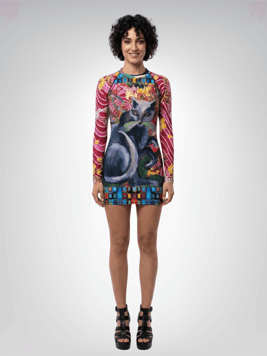 Grey Cat on Bright Cushion Women's Rash Guard - Matisse