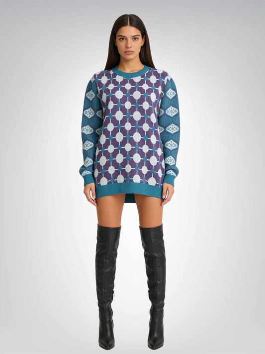 Groovy Disco Lantern Afterglow in Purple Knitted Crewneck Sweater