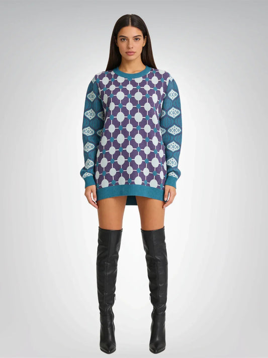 Groovy Disco Lantern Afterglow in Purple Knitted Crewneck Sweater