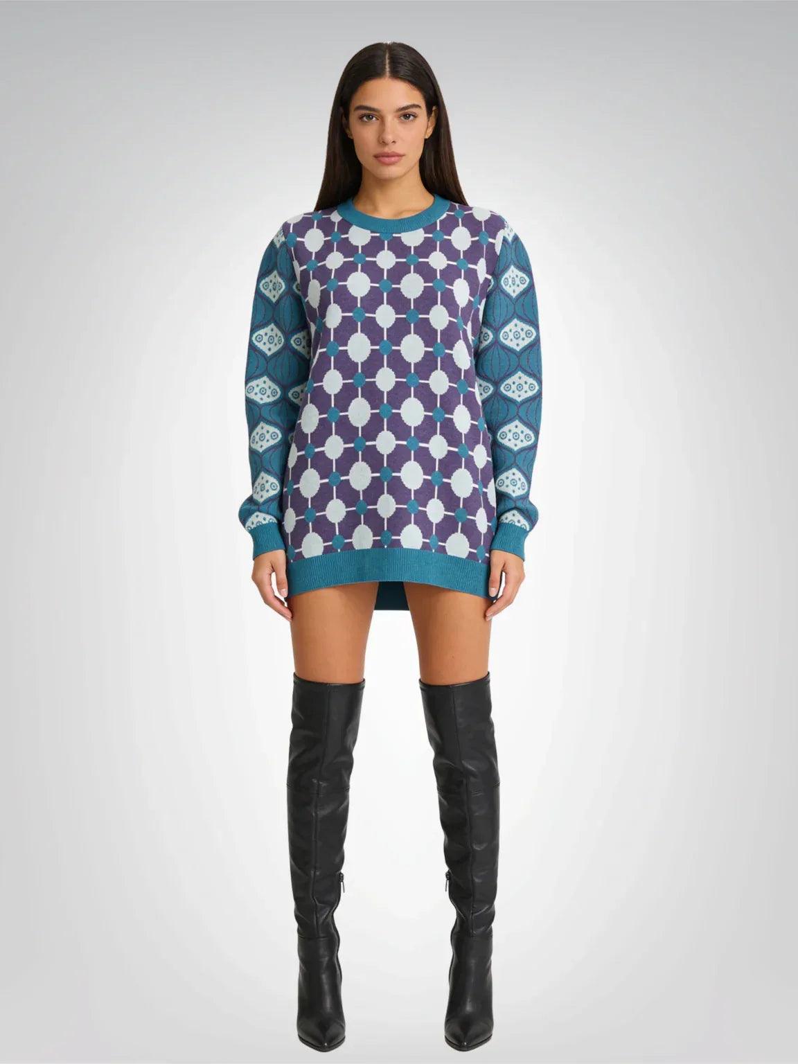 Groovy Disco Lantern Afterglow in Purple Knitted Crewneck Sweater