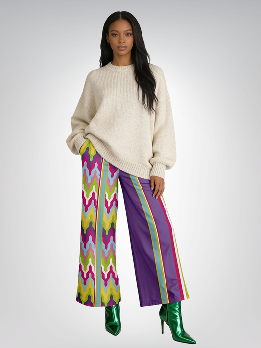 Groovy Purple Calypso Stripe Eco-Poly Wide Leg Pants