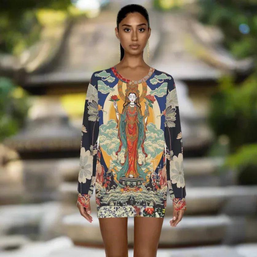 Guan Yin Compassion Goddess in Blue Unisex Sweatshirt (Gold Label)