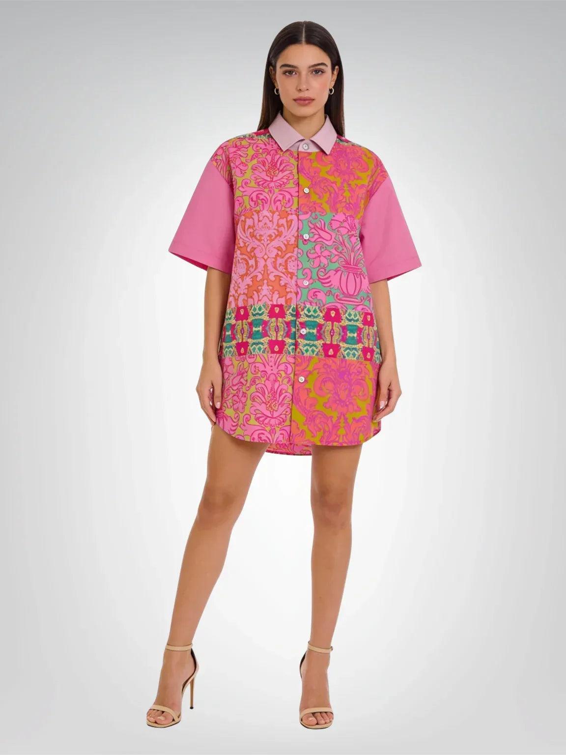 Gypsy Beat Indian Floral Short Sleeve Button Down Shirt