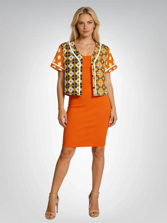 Gypsy Harvest Patchwork Eco-Poly Cropped Button Front Jersey