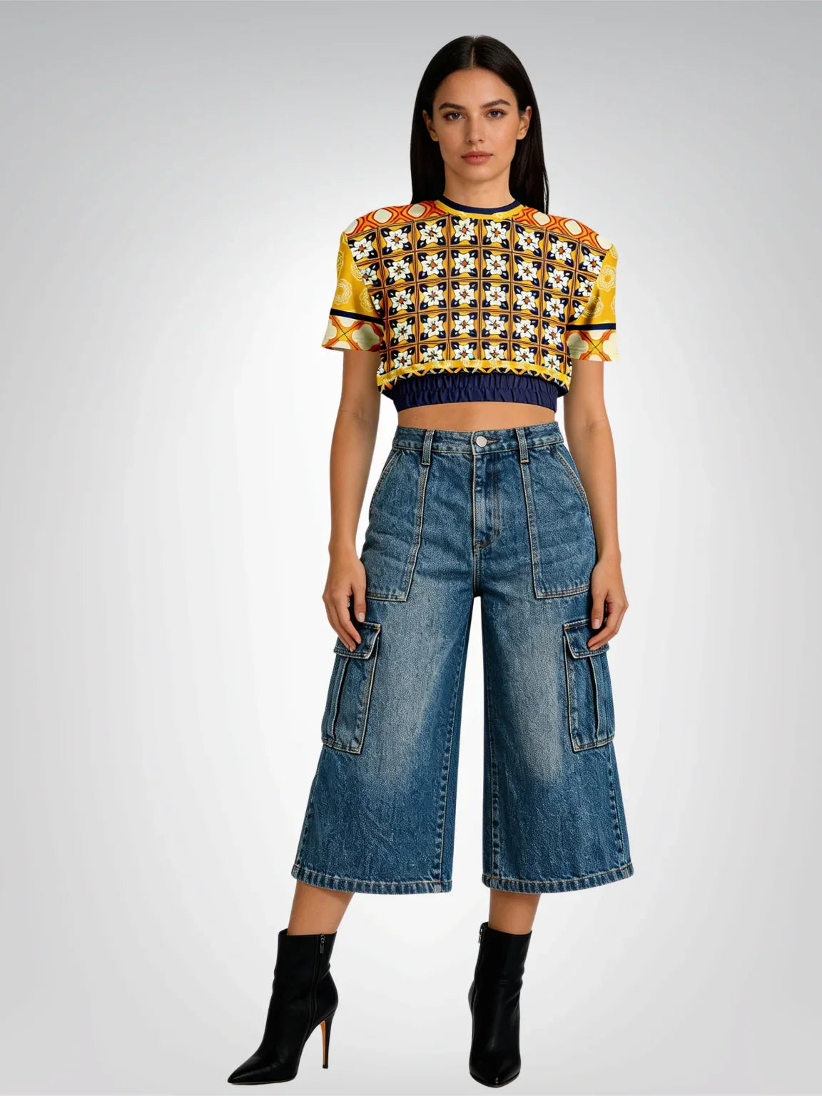 Gypsy Harvest Patchwork Eco-Poly Short Sleeve Cropped Pullover