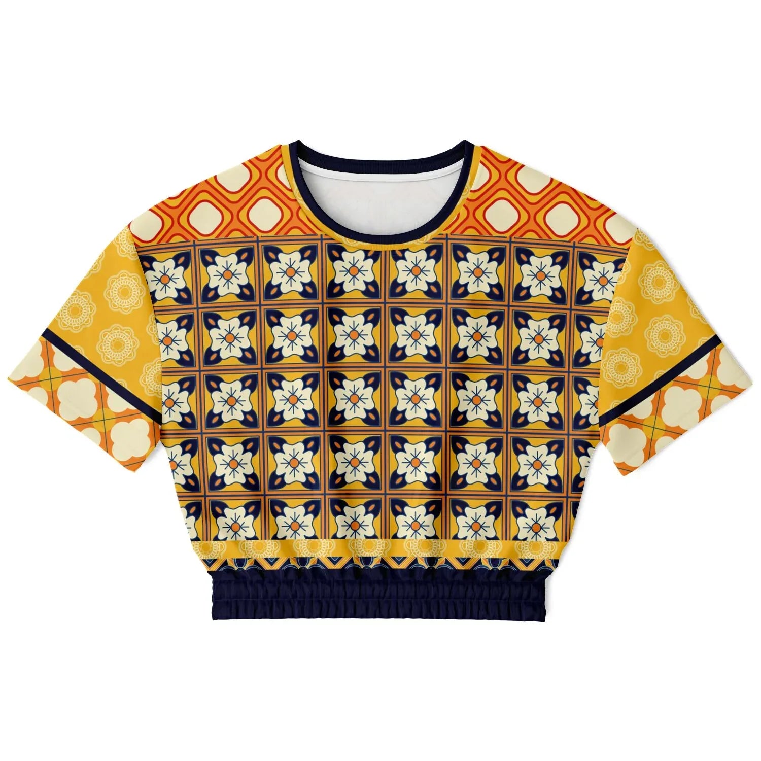 Gypsy Harvest Patchwork Eco-Poly Short Sleeve Cropped Pullover