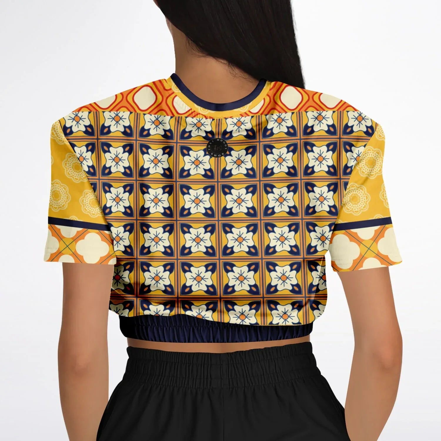 Gypsy Harvest Patchwork Eco-Poly Short Sleeve Cropped Pullover