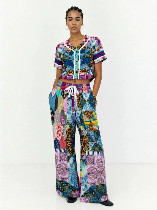 Gypsy Queen Purple Patchwork Eco-Poly Cropped Jersey