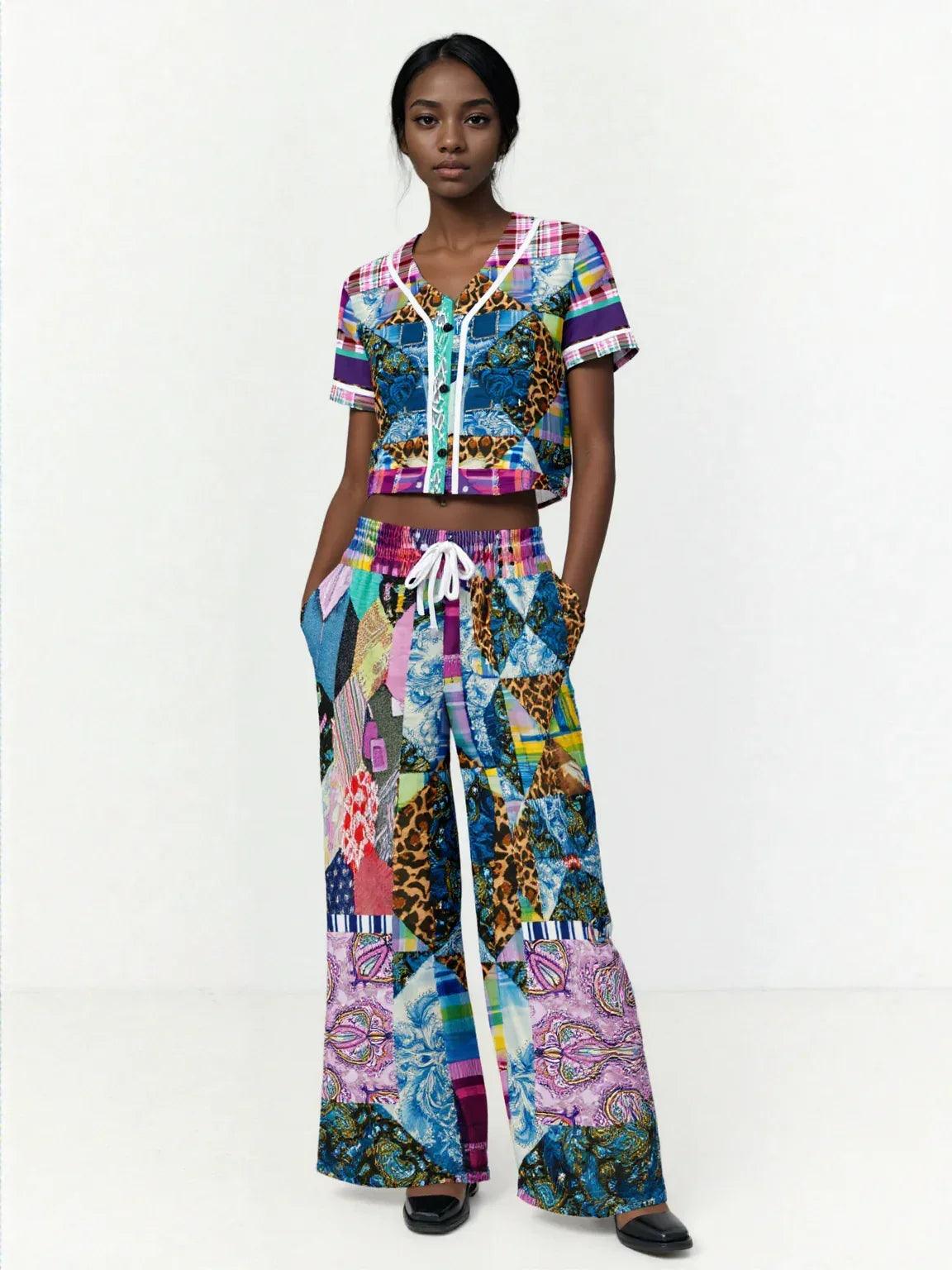 Gypsy Queen Purple Patchwork Eco-Poly Cropped Jersey