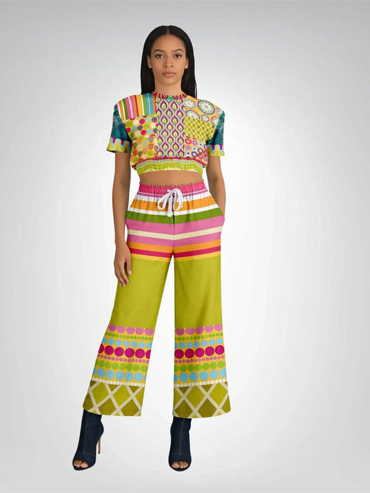 Hello Janis! Groove Stripe Eco-Poly Wide Leg Pants