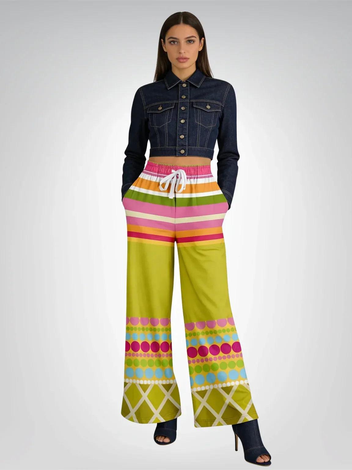 Hello Janis! Groove Stripe Eco-Poly Wide Leg Pants
