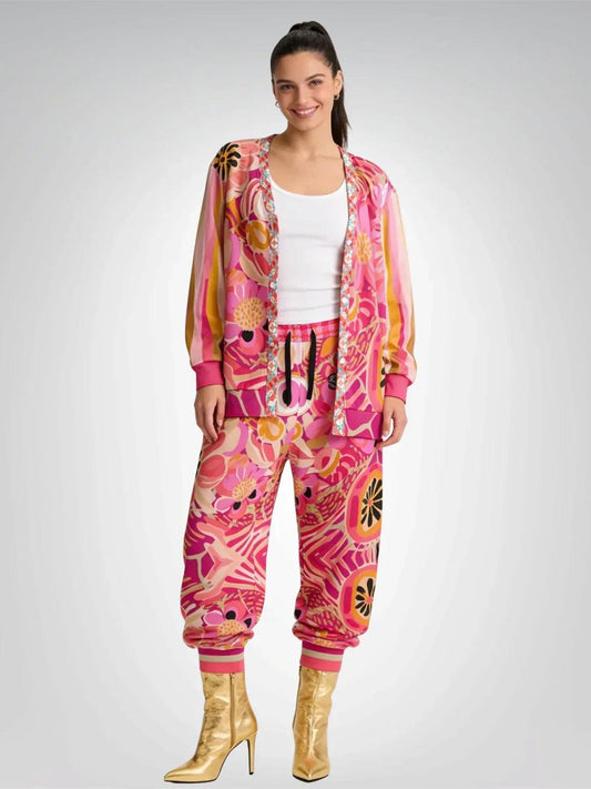 Hibiscus in the Desert Bloom Floral Stripe Heavyweight Unisex Cardigan