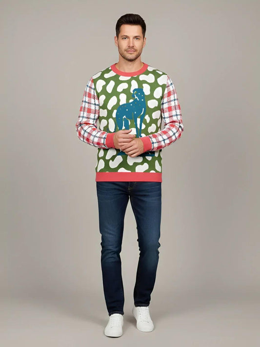 High on Leopard Savannah in Blue and Green Plains Knitted Crewneck Sweater