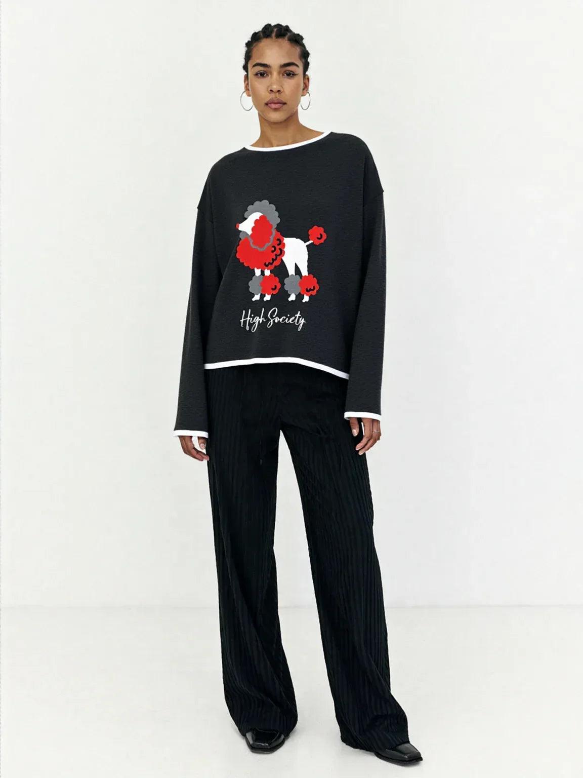 High Society Beyotch in Black Women’s Boatneck Knitted Sweater