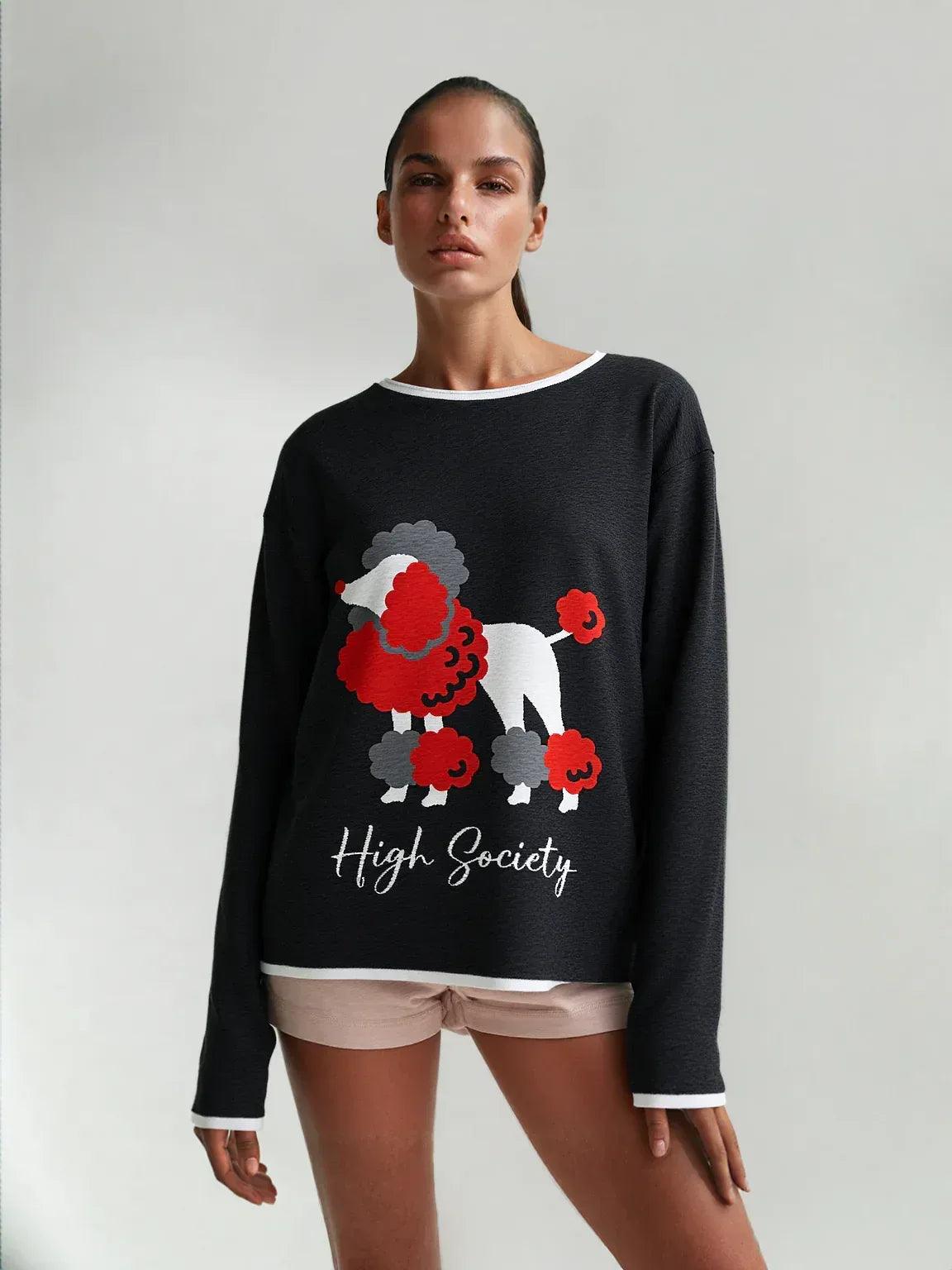 High Society Beyotch in Black Women’s Boatneck Knitted Sweater