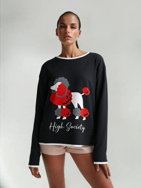High Society Beyotch in Black Women’s Boatneck Knitted Sweater