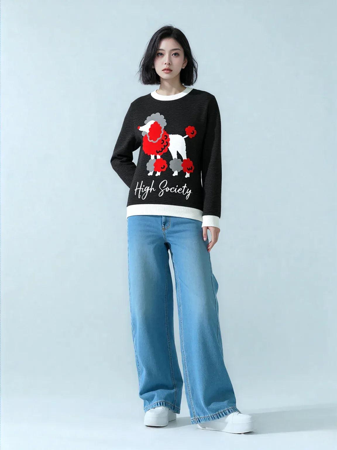 High Society Beyotch in Black Knitted Crewneck Sweater