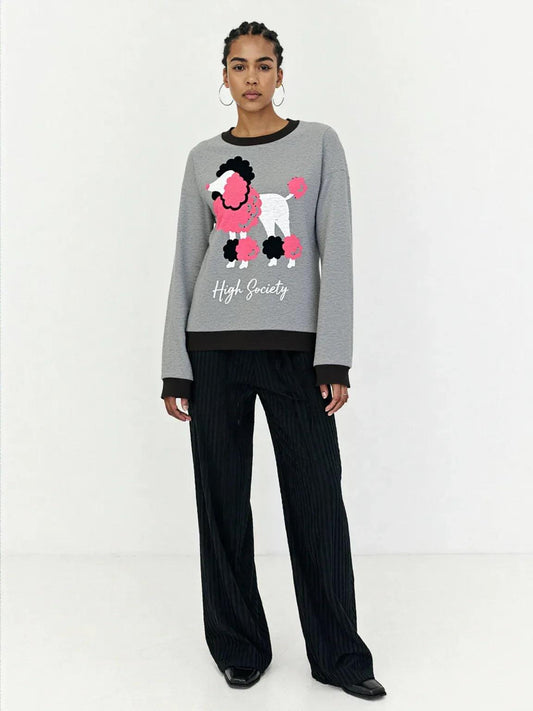 High Society Beyotch in Grey Knitted Crewneck Sweater