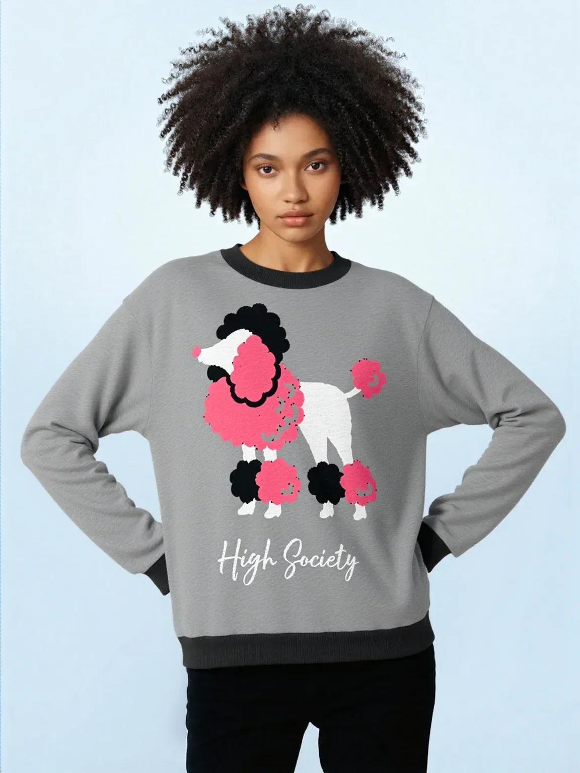 High Society Beyotch in Grey Knitted Crewneck Sweater
