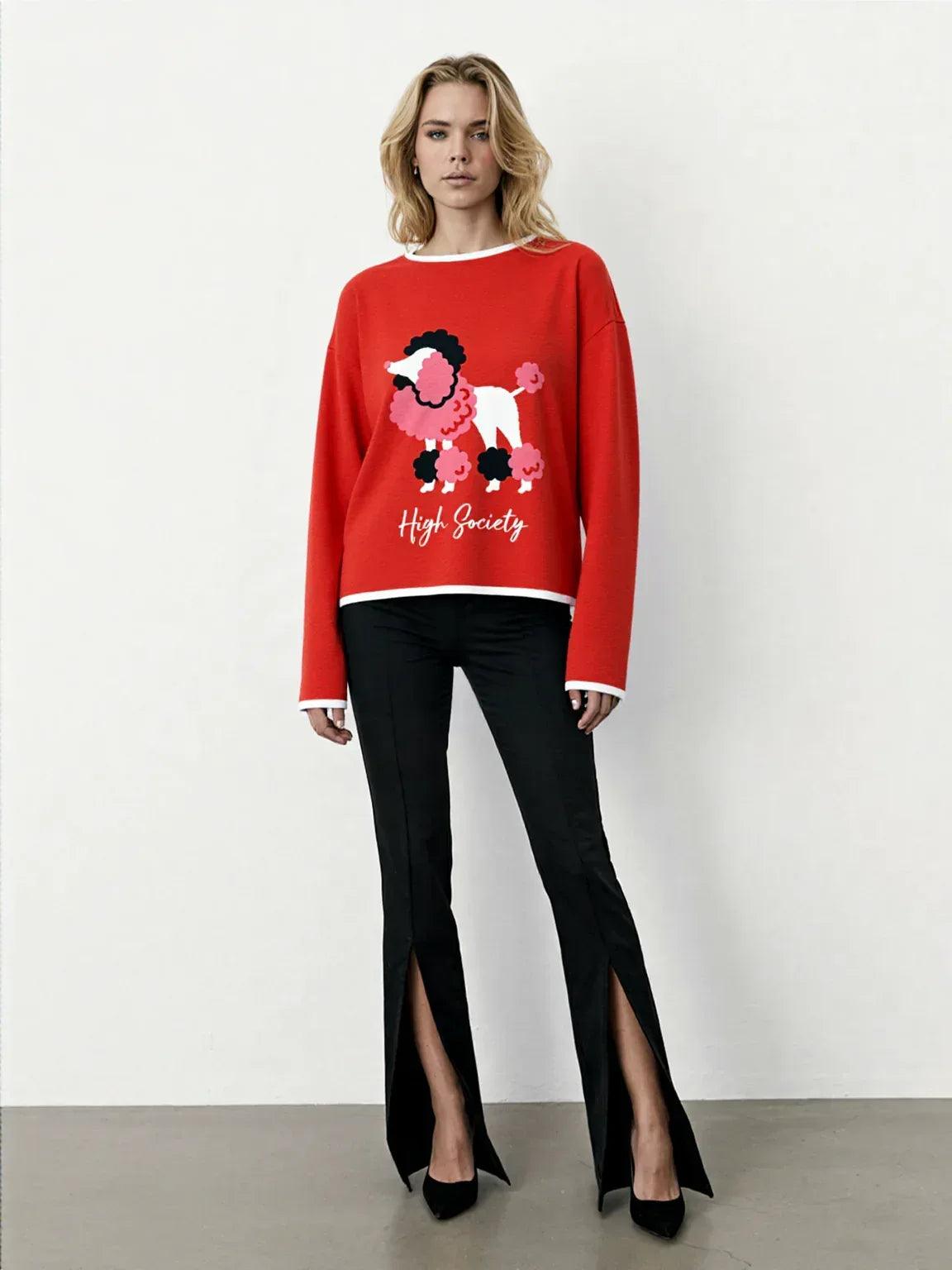 High Society Beyotch in Red Women’s Boatneck Knitted Sweater