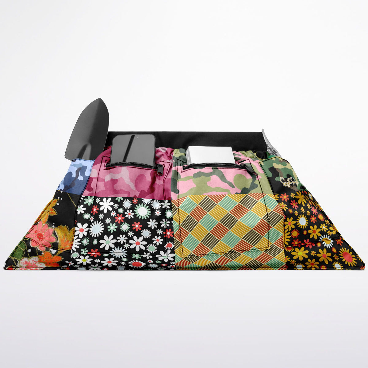 Hippie Woodstock Camo & Floral Patchwork Garden Harvest Bag