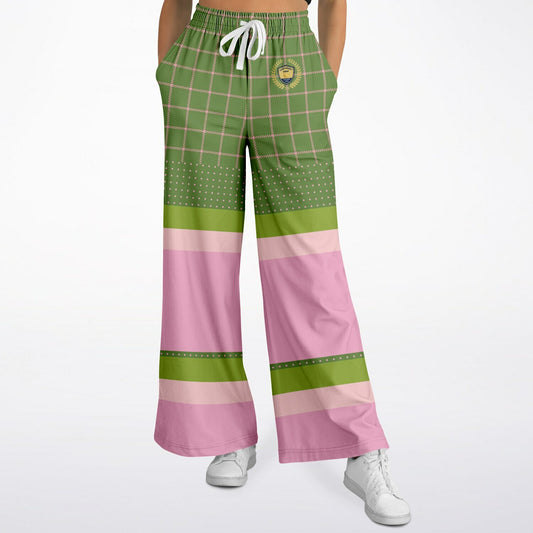 Hopscotch in Green and Pink Windowpane Eco-Poly Wide Leg Pants