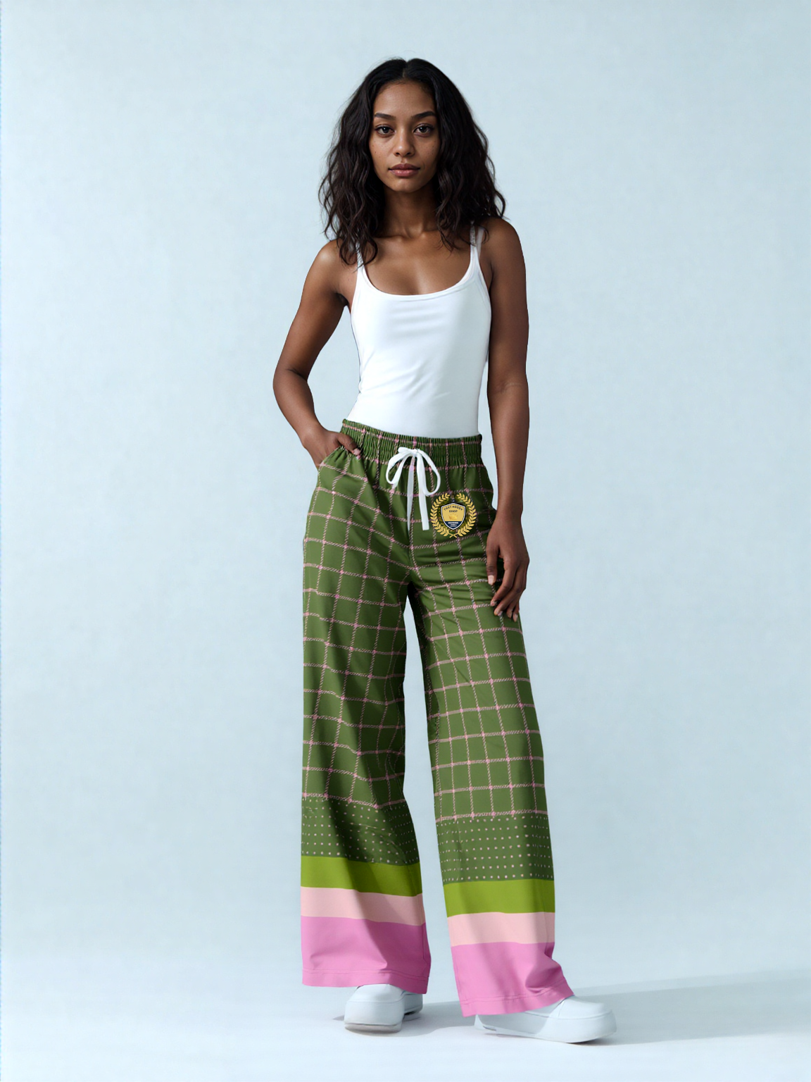 Hopscotch in Green Windowpane Plaid Eco-Poly Wide Leg Pants