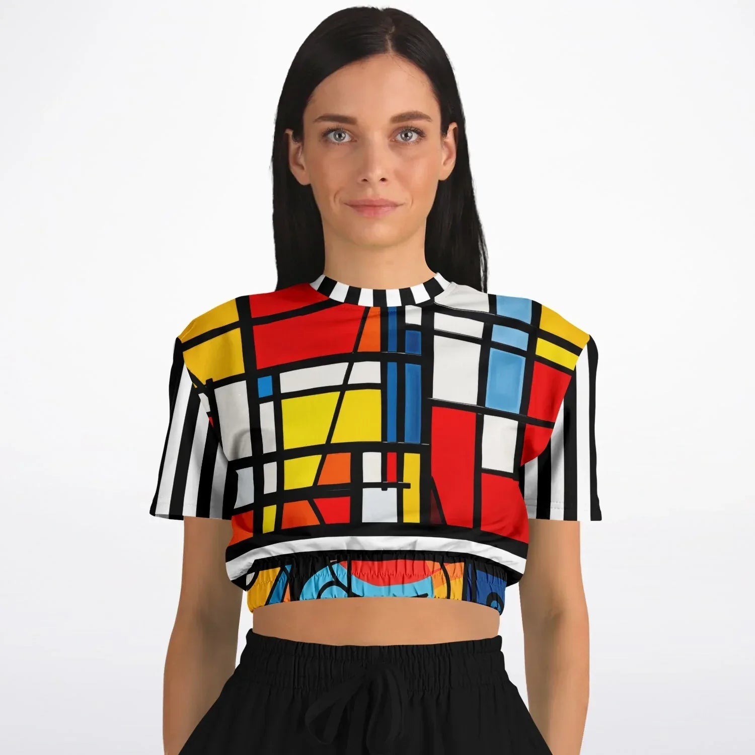 Hopscotch in Primary Geometric Eco-Poly Short Sleeve Cropped Pullover