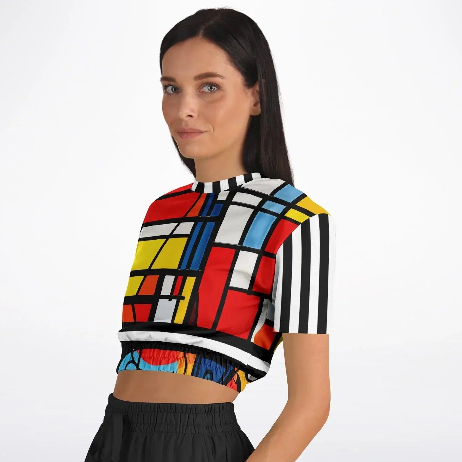 Hopscotch in Primary Geometric Eco-Poly Short Sleeve Cropped Pullover