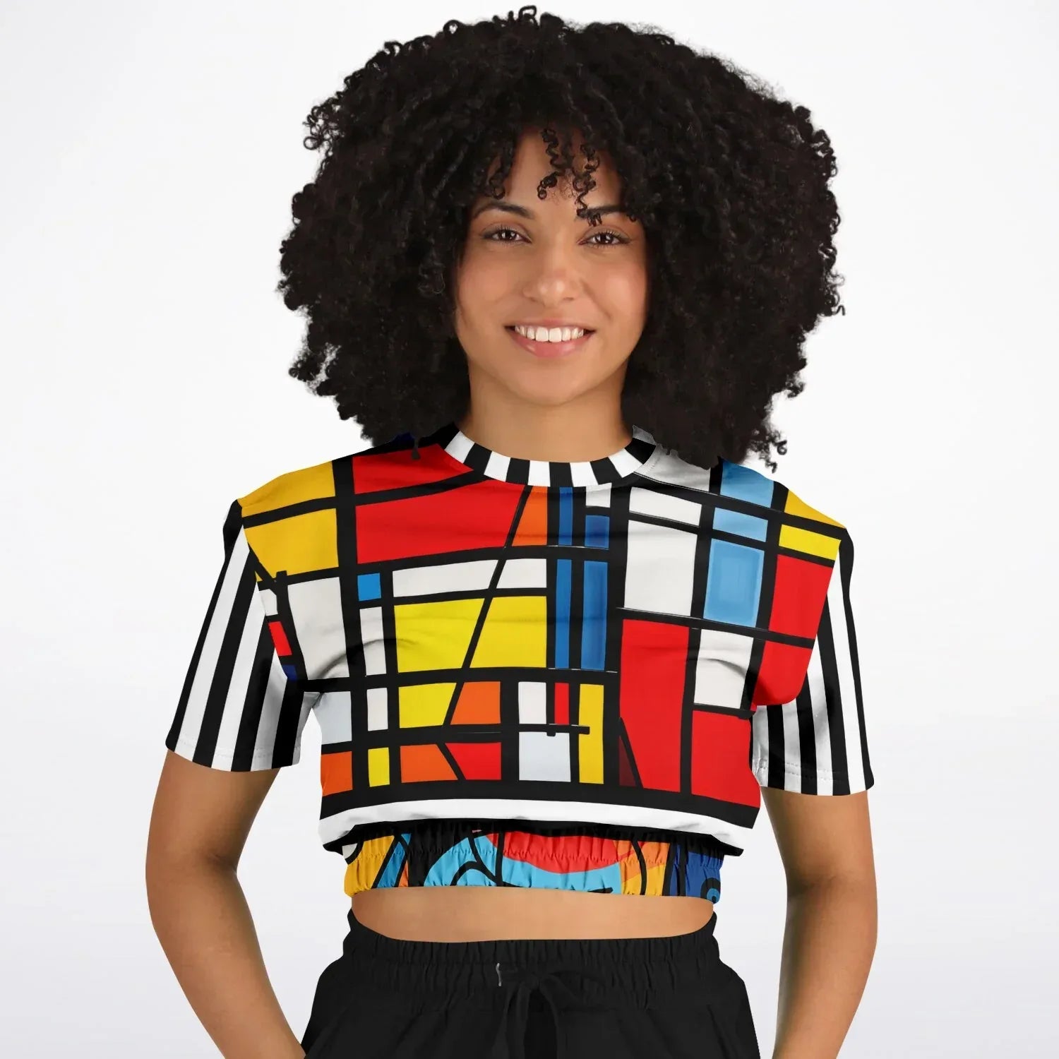 Hopscotch in Primary Geometric Eco-Poly Short Sleeve Cropped Pullover