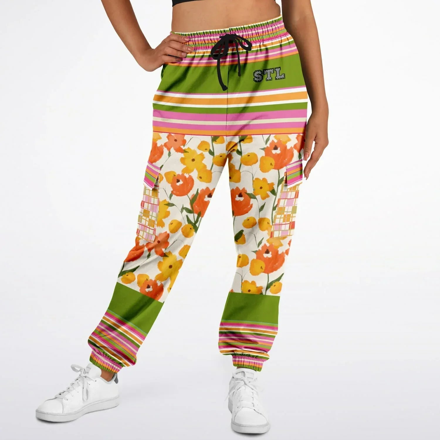 Hopscotch My Hippie Gingham Floral Eco-Poly Cargo Joggers