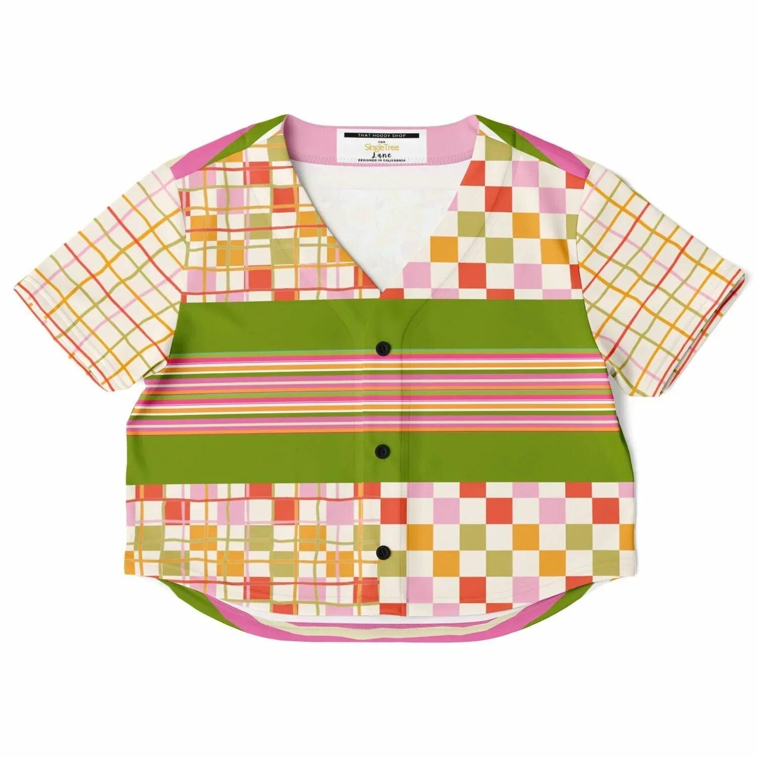 Hopscotch My Hippie Gingham Floral Eco-Poly Cropped Baseball Jersey