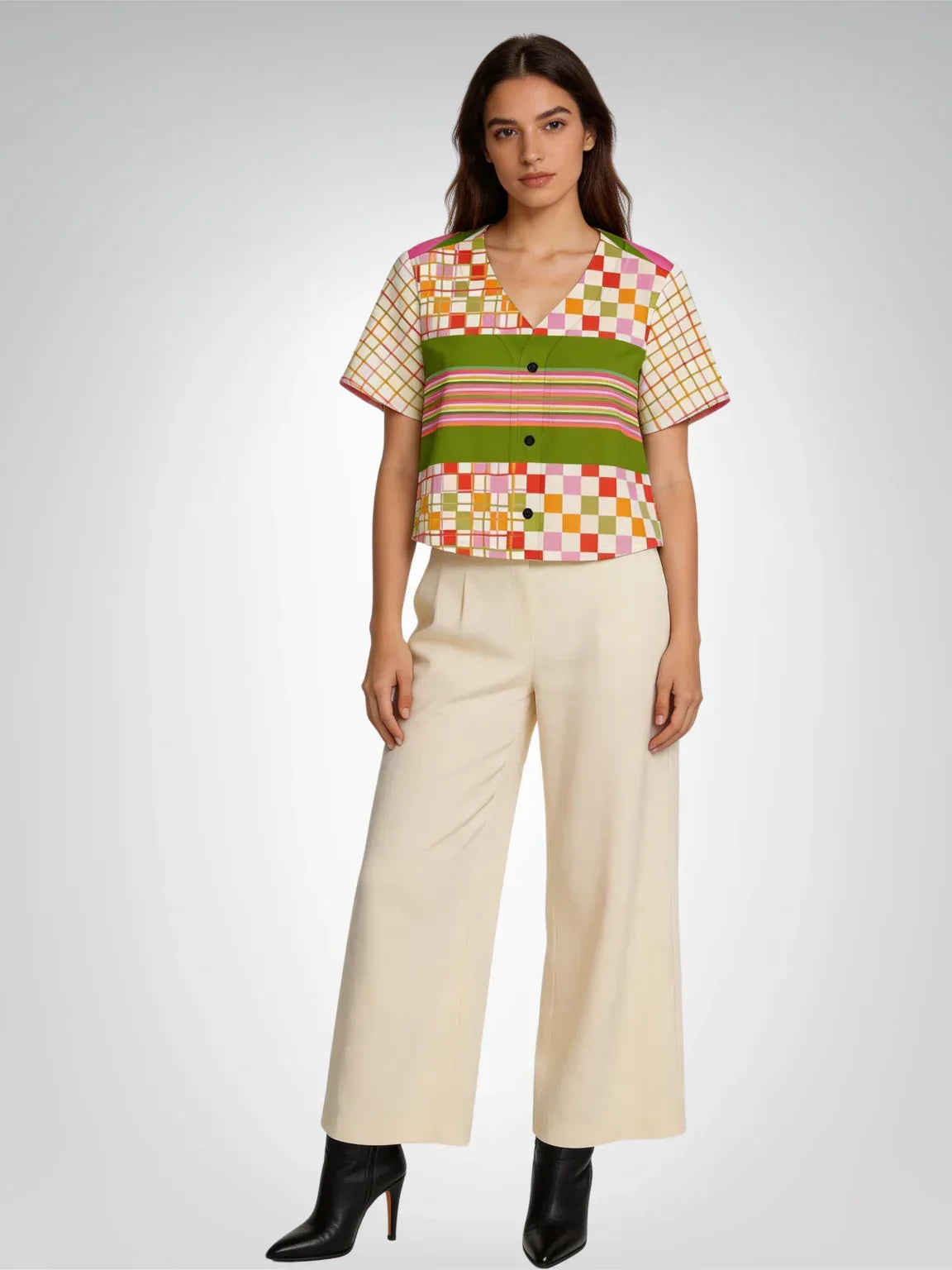 Hopscotch My Hippie Gingham Floral Eco-Poly Cropped Baseball Jersey