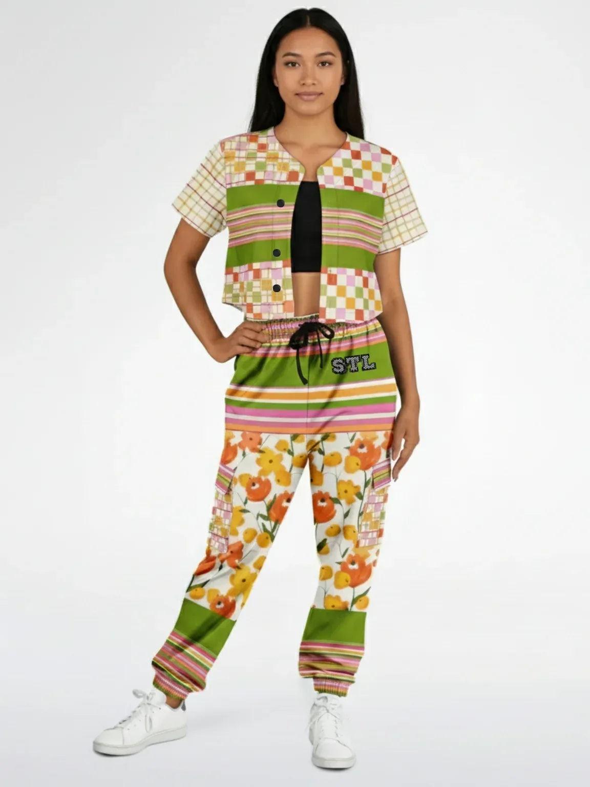 Hopscotch My Hippie Gingham Floral Eco-Poly Cropped Baseball Jersey