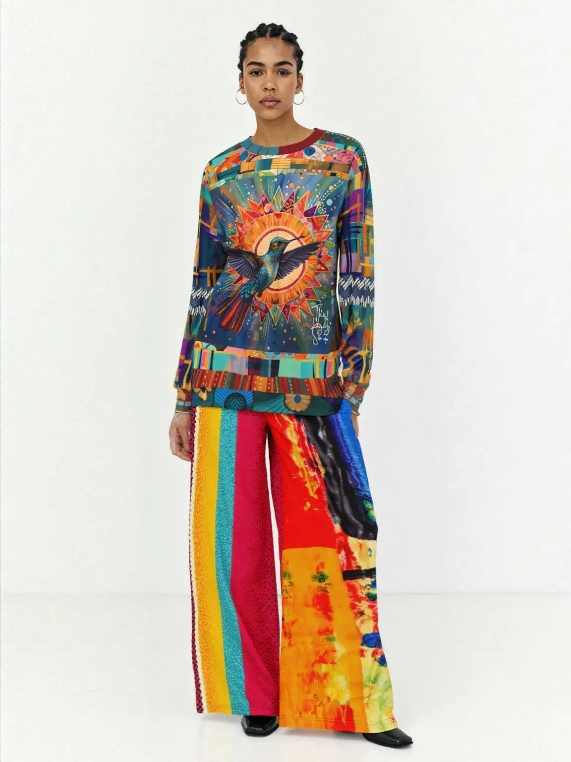 Esplanade Abstract and Colorblock Striped Eco-Poly Wide Leg Pants
